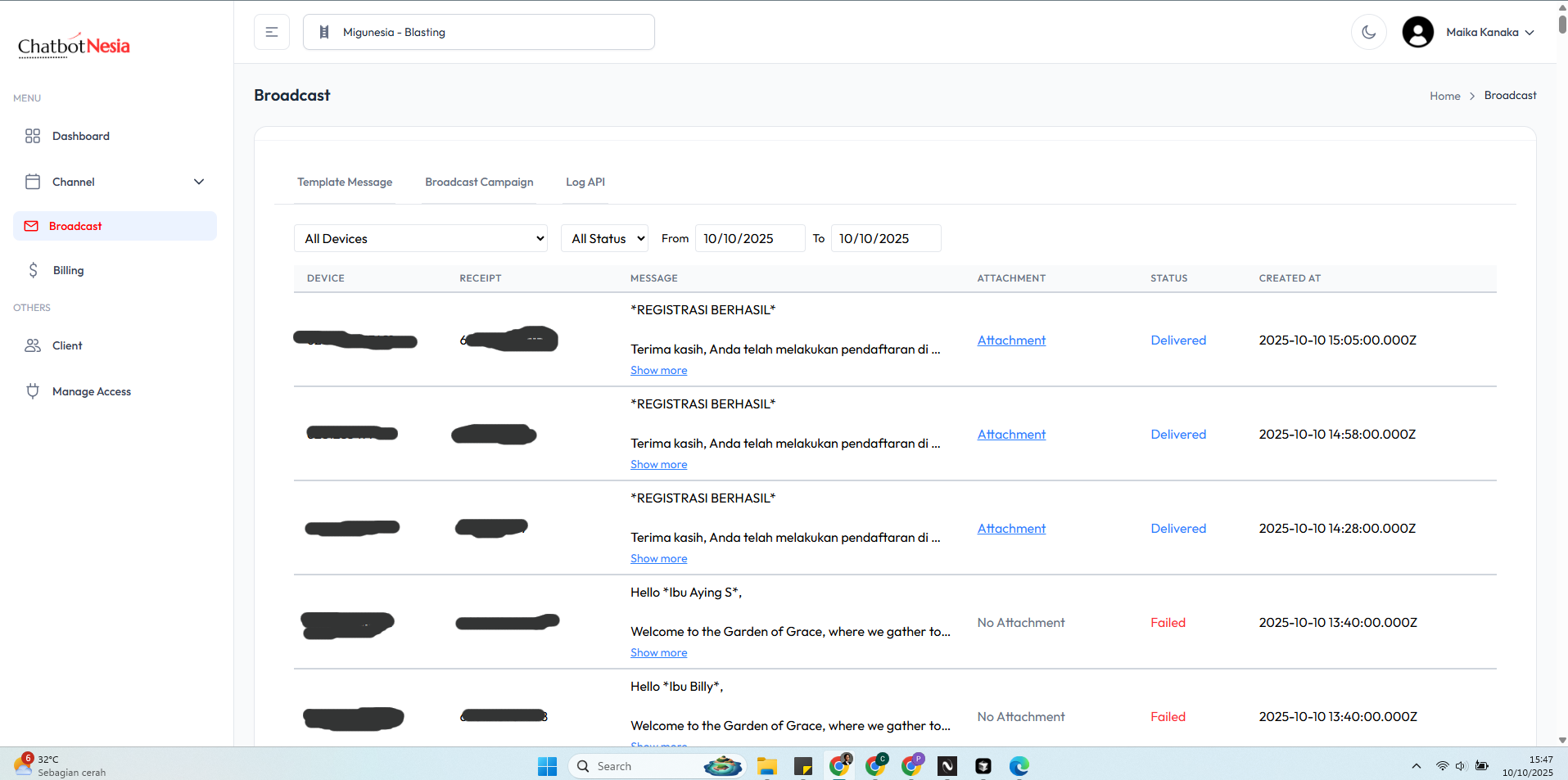 Log API ChatbotNesia