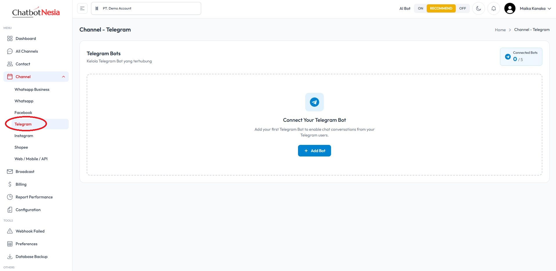 Menu Channel Telegram