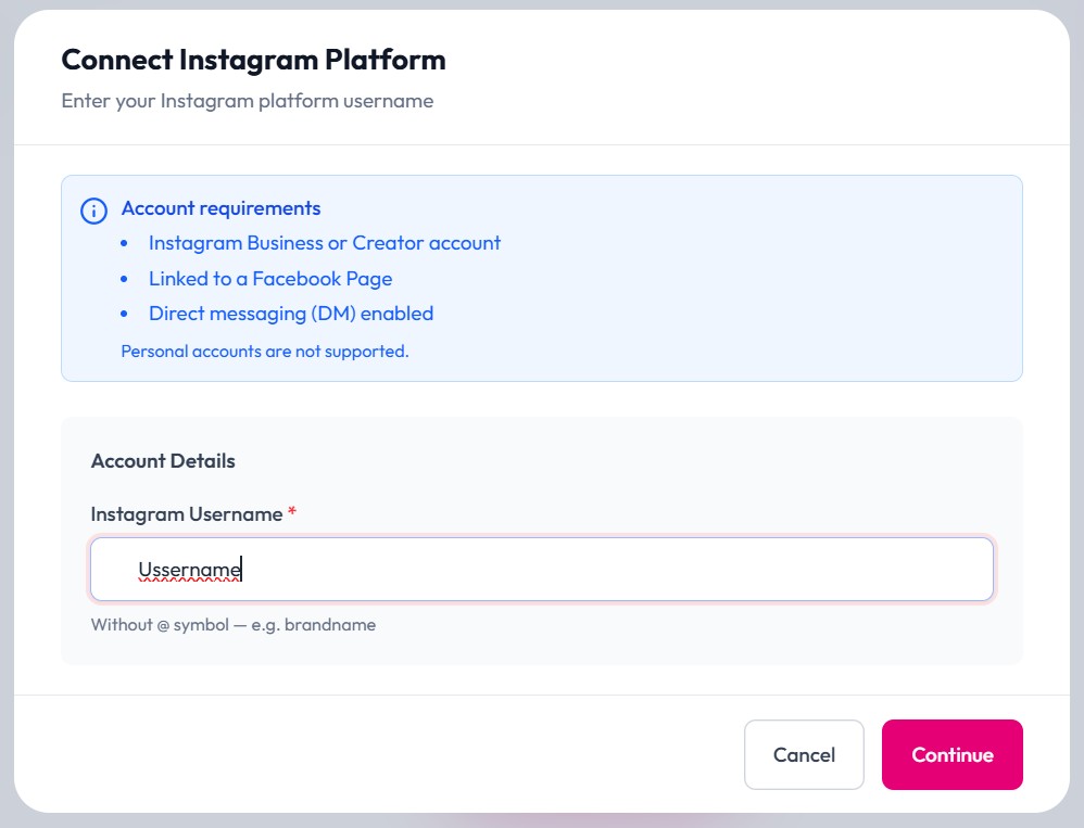 Masukkan Username Instagram