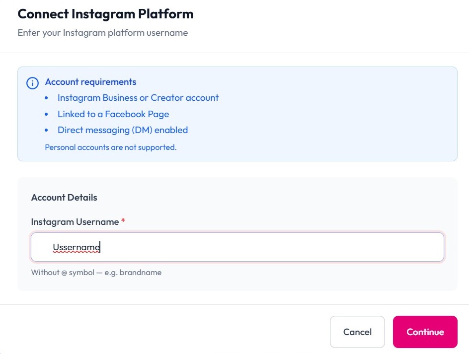 Masukkan Username Instagram