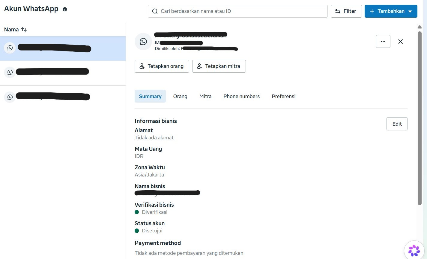 Pilih WhatsApp Business Account