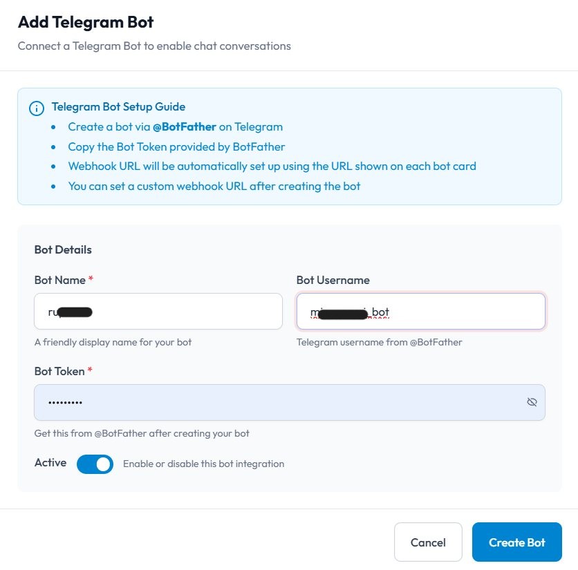 Masukkan Bot Username di ChatbotNesia