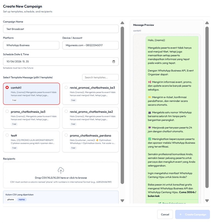 Form Create Campaign