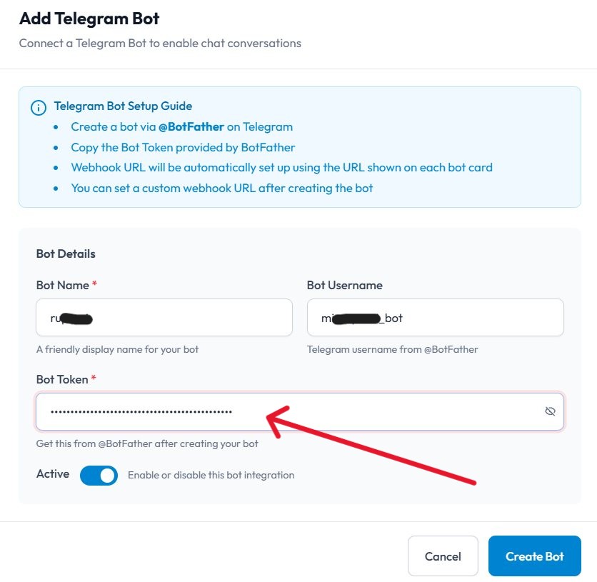 Masukkan Bot Token dan Create Bot