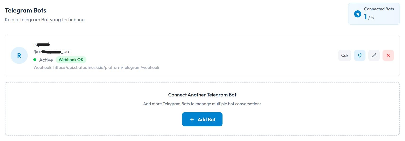 Telegram berhasil dikoneksikan