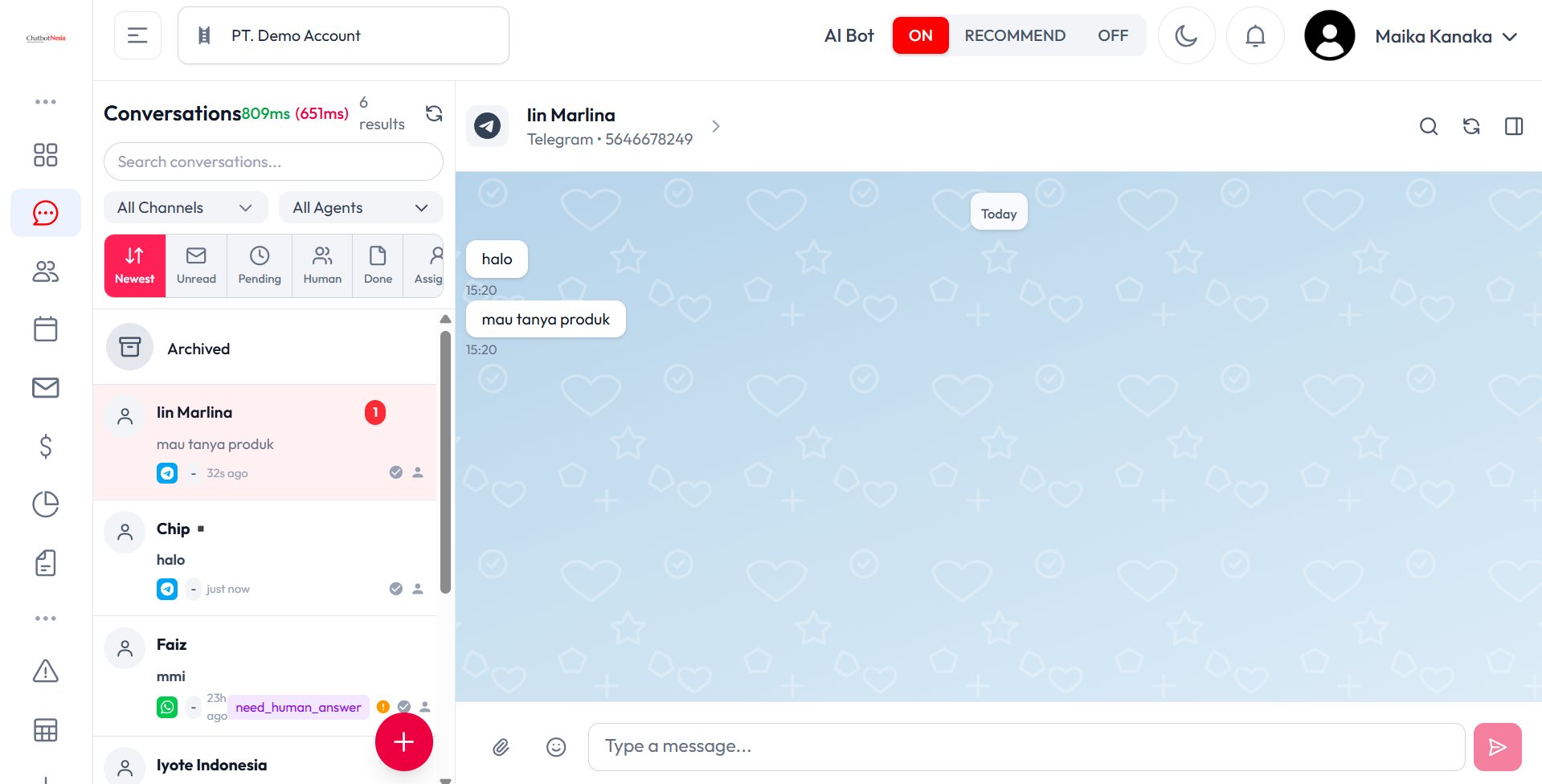 Percakapan Telegram di Conversations